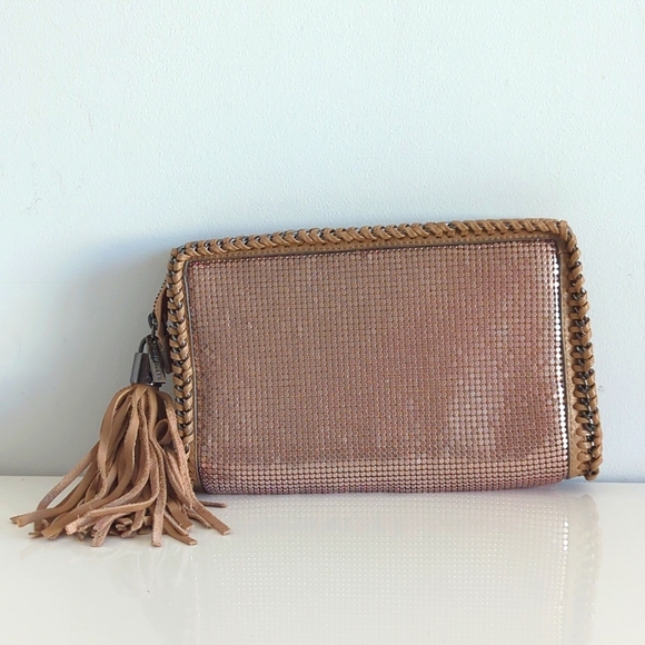 BCBG Handbags - BCBG Beige sequin clutch